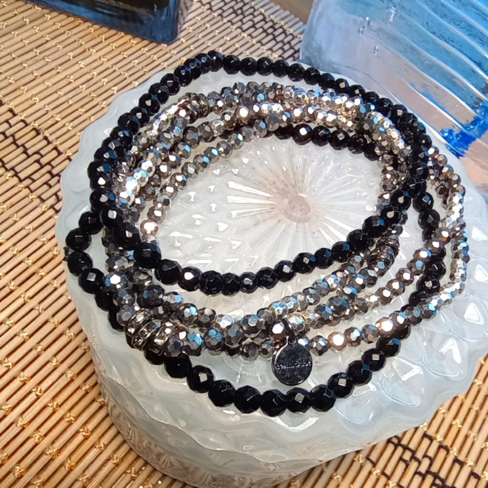 Stella & Dot Black and Silver Beaded Bracelet
